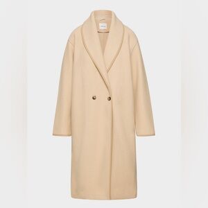 Aritzia Beige Double-Breasted Wool Trench Coat
